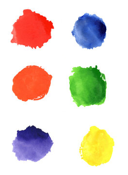 Primary and complementary colors watercolor on paper, authentic painting.