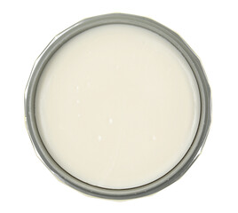 Shoe polishing with beeswax in plastic box isolated on white, top view