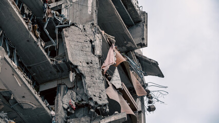 destroyed and burned houses in the city in Ukraine