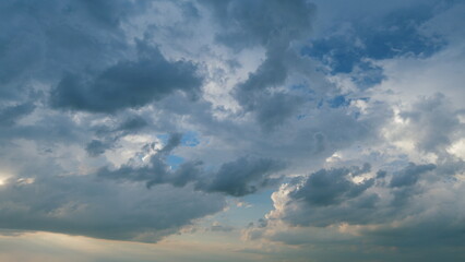 Dark storm clouds are moving. Rain clouds before bad weather. Nature environment dark sky big clouds. Timelapse.