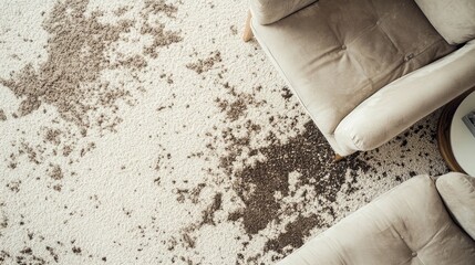 The original white color of the carpet is entirely obscured, replaced by a grimy mixture of browns and blacks, giving it an unkempt and heavily soiled appearance