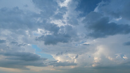 Beautiful heaven with dramatic light. Massive thunderstorm moves with cumulus clouds. Timelapse.