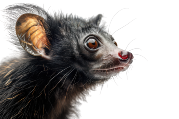 Hyperrealistic Side Profile of an Aye-Aye Showcasing Its Unique Elongated Features in a Natural Setting