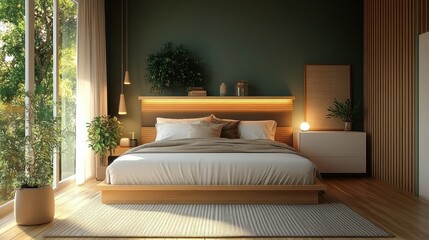 Cozy Bedroom Interior with Modern Design and Warm Lighting