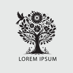 Obraz premium Black and white tree silhouette logo design