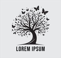 Obraz premium Black and white tree silhouette logo design