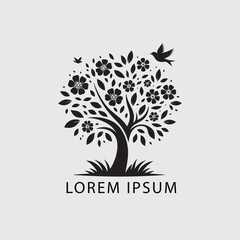 Obraz premium Black and white tree silhouette logo design