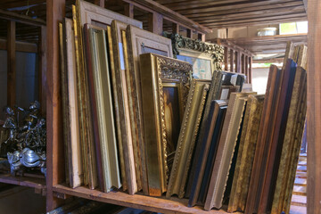 Art Museum storage, Wooden shelves full of pictures