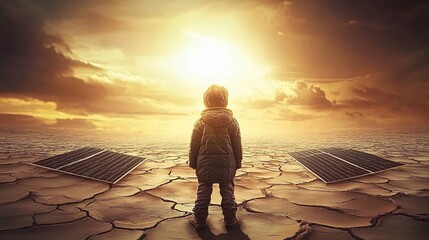 A child gazing at a sustainable energy source