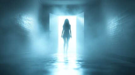 Mysterious Figure Emerging from Foggy Doorway