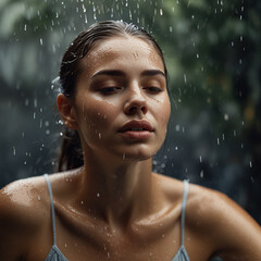 Fototapeta premium close up of a woman enjoying the water and there is a splash of water