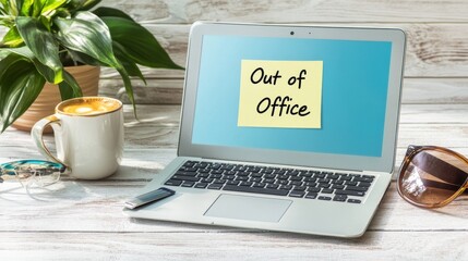 Fototapeta premium Bright Workspace with Sticky Note and Coffee Cup