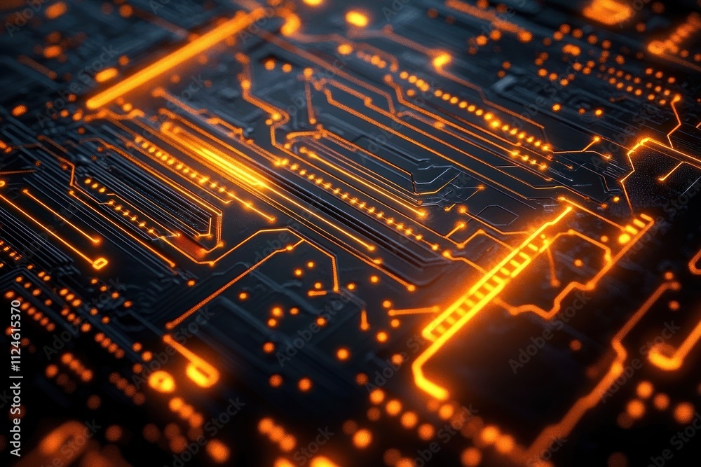 Aufkleber intricate circuit board close-up warm glow abstract patterns