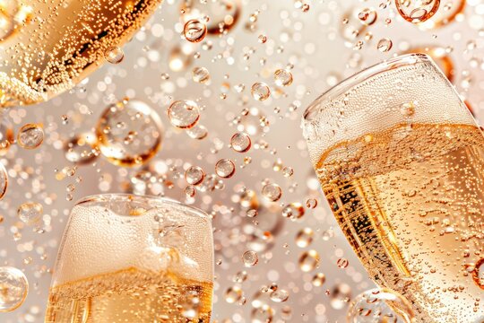 real champaign bubbles on a white background