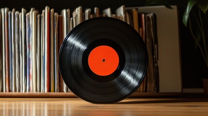 Classic Vinyl Record on Wooden Surface