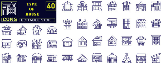 Type Houses icon. Detached House, Semi House, Bungalow icons .
