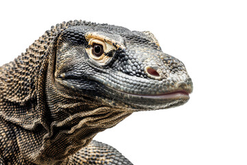 Obraz premium Stunning Hyperrealistic Image of a Komodo Dragon Isolated on a Pure White Background for Creative Projects