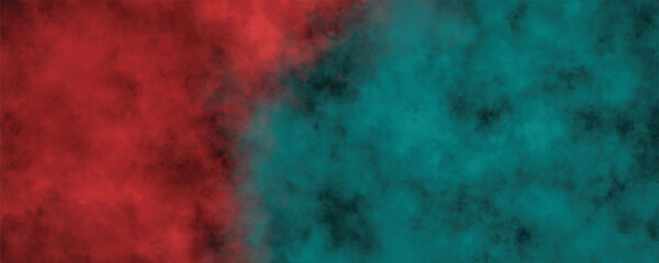 The clash of vibrant red and cool teal hues blending into a smoky gradient design.
