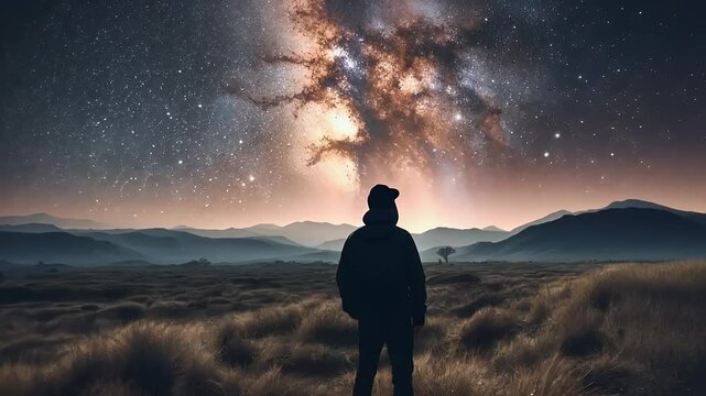 video universe silhouette human specific realistic star any blue real light night milky way dark scape not figure sky stunning galaxy astronomy