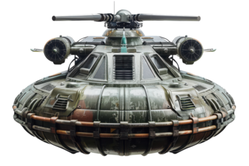 Hyperrealistic Military Hovercraft Isolated on White Background for Military and Technology Related Projects