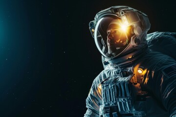 An astronaut stands in the darkness of space, looking thoughtfully towards a cosmic light, showcasing the wonder of human exploration beyond Earth.