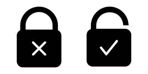 black padlock icon with tick and cross