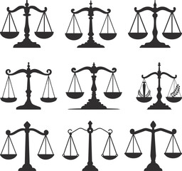 Scales of justice icon set silhouettes Clip Art, Weight scales. Scales vector icon. Vector illustrations