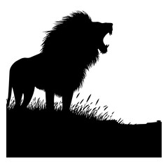 Silhouette of a lion roaring on a savanna vector
