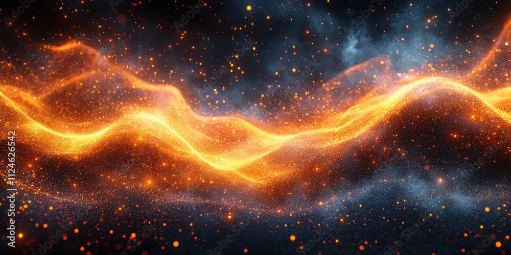 Poster glowing orange sparks and particles abstract background with fire embers and light effects