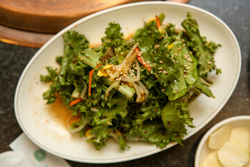 lettuce salad seasoned with soy sauce. Korea food