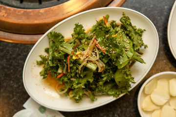 lettuce salad seasoned with soy sauce. Korea food