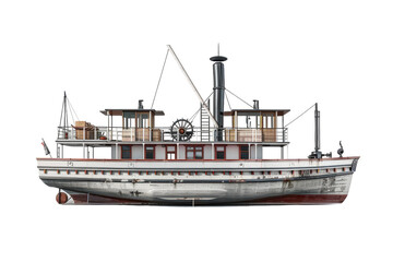 Hyperrealistic Side View of a Steamboat with Paddle Wheel: Perfect for Nautical Themes and Historical Illustrations