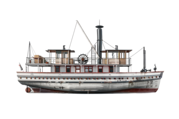Hyperrealistic Side View of a Steamboat with Paddle Wheel: Perfect for Nautical Themes and Historical Illustrations