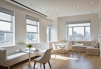 Fototapeta premium Minimalist Brunch Spot: A Stylish Cafe with a View