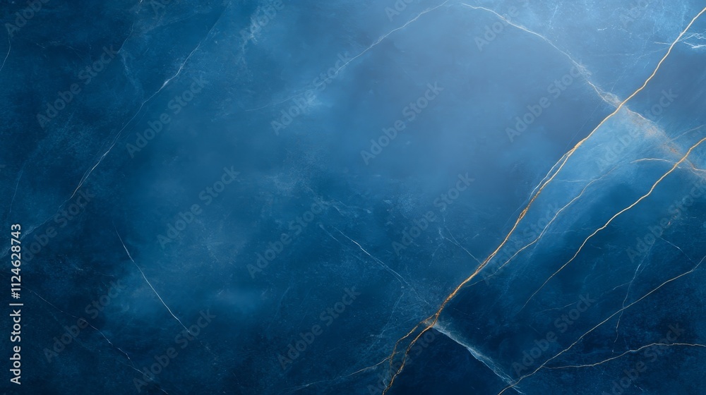 Poster A close-up view reveals intricate blue marble patterns featuring fine gold streaks, showcasing a smooth texture and dynamic luxury with ample copy space