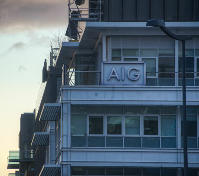 building in the city of dublin ireland with company sign named AIG