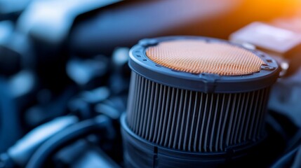 Detailed shot of a black plastic intake manifold filter housing highlighting its texture, ideal for promotional content in auto parts sales with ample copy space