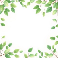 Fototapeta premium green leaves frame, watercolor background with green leaves scattered around the edges 