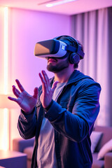 A man with a mixed reality headset playing a game