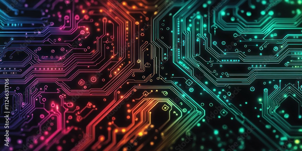 Aufkleber abstract circuit board pattern with neon colors and fluid lines