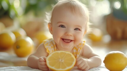 Baby's First Taste of Lemon with Family Laughter and Joyful Expressions