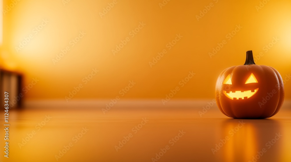 Poster colorful jack-o'-lantern featuring an exaggerated grin radiates warm light in a playful halloween se
