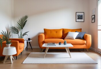 Modern Minimalist Apartment Living Room with Cozy Wood Accents