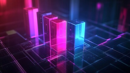 Abstract Digital Graphs with Colorful Bars and Neon Glow Effects
