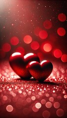 Obraz premium romantic compositions featuring glossy red hearts on a sparkling red background. 