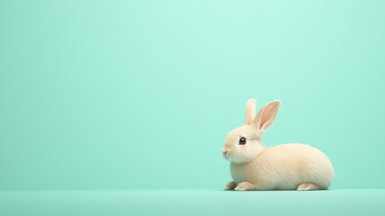 beige rabbit on green background.