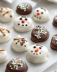 Christmas Snowman Chocolate Pretzels.