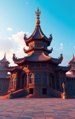 Obraz premium Majestic Asian Pagoda Architecture Under a Clear Sky
