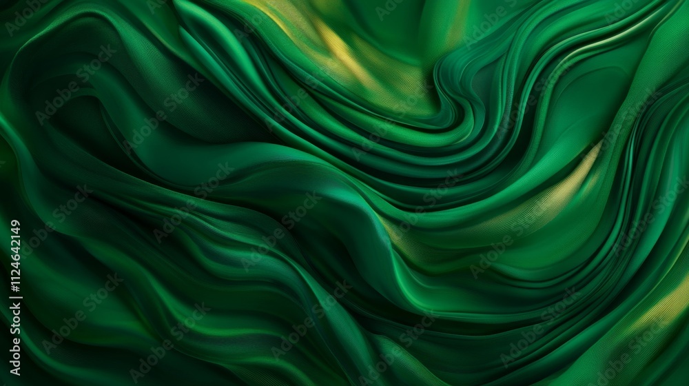 Poster Dynamic abstract swirls in green and yellow swirl together, creating a vivid and mesmerizing effect with ample copy space on the left side for customization