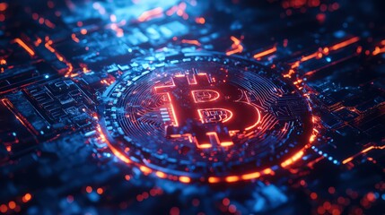 Fototapeta premium Bitcoins and new virtual money.Golden bitcoins with graphic digital background.